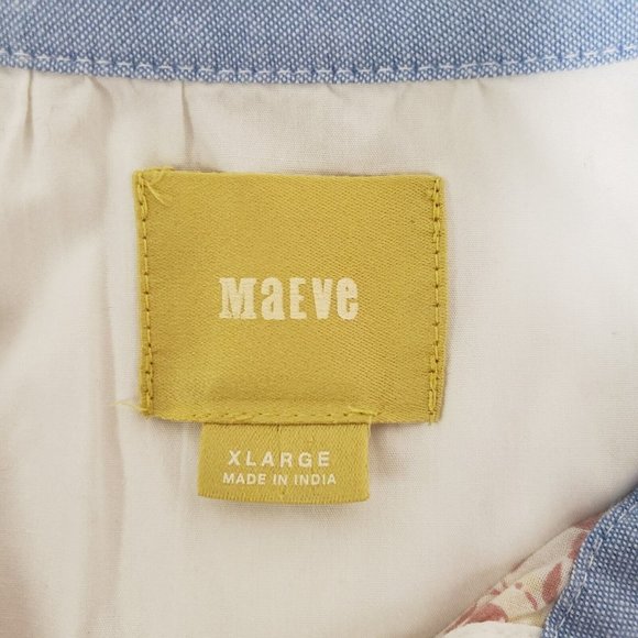 Maeve Womens Floral Patchwork Button Up Shirt Size XL Ivory Long Sleeve Collar - Picture 3 of 14